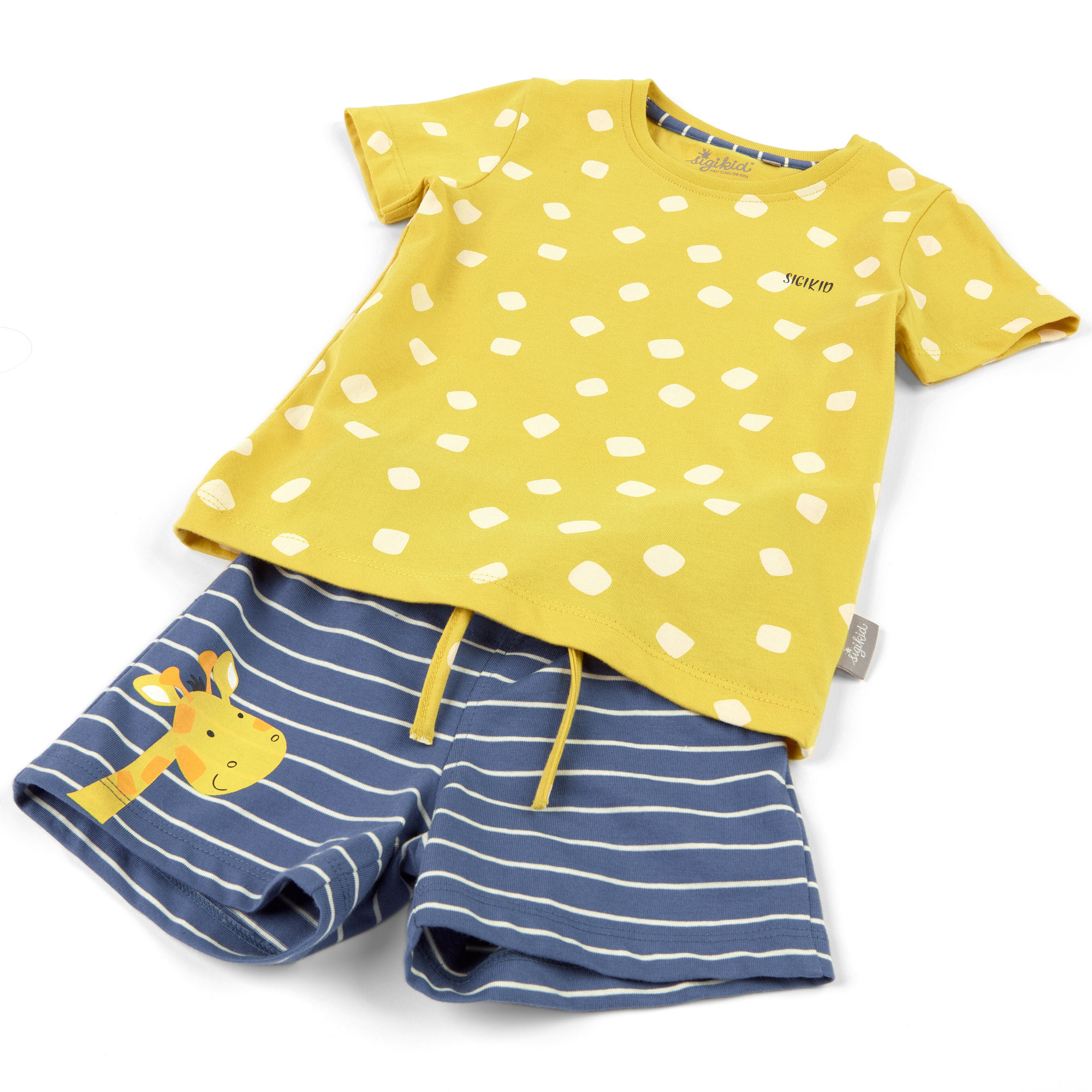 Kurzer Kinder Sommer Schlafanzug Giraffe, gelb-blau
