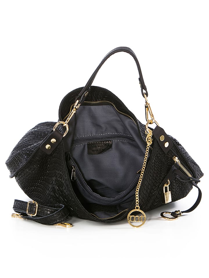 Mia Tomazzi Leder-Schultertasche in Schwarz - (B)42 x (H)38 x (T)17 cm günstig kaufen onesize