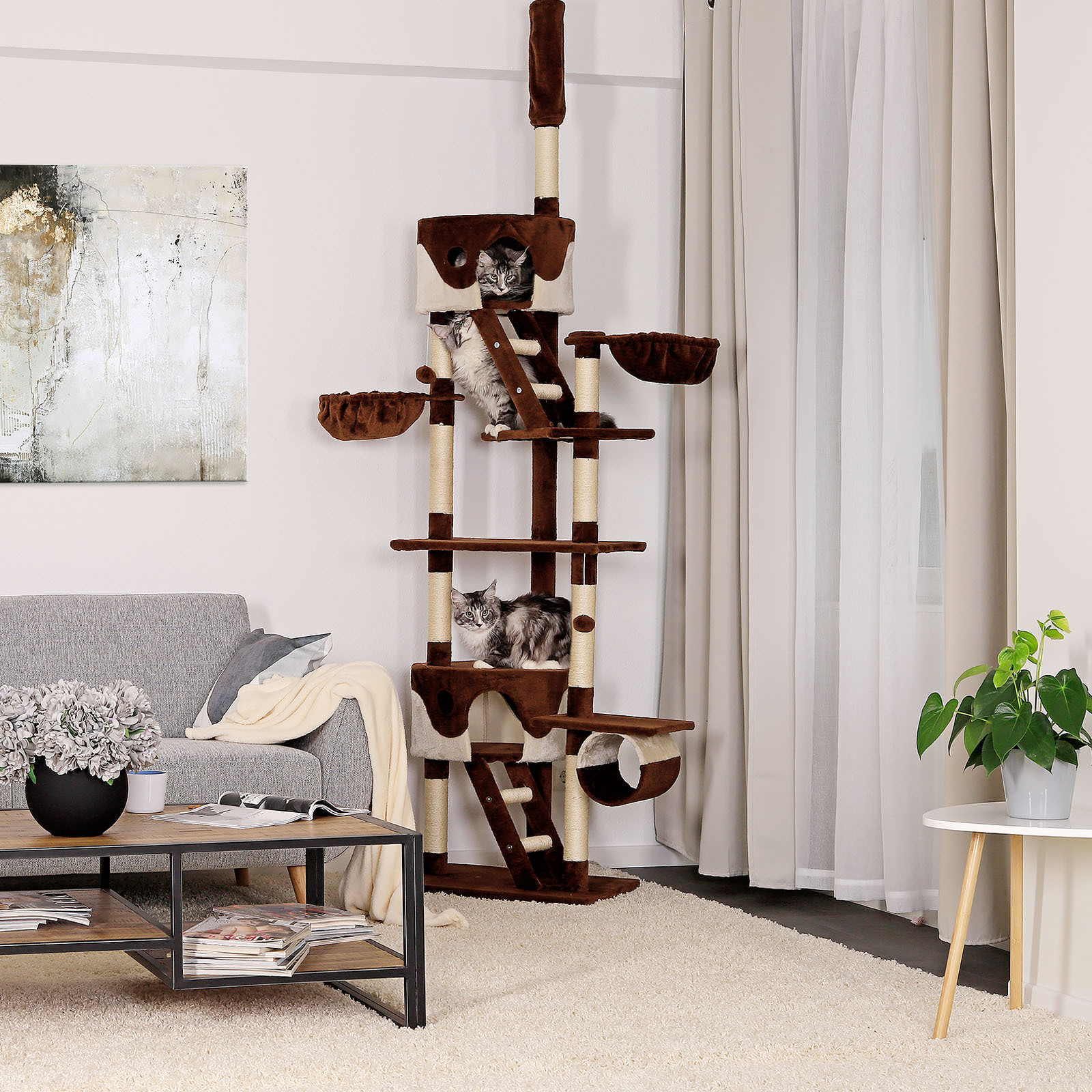 Lionto Kratzbäume Lionto Kratzbaum XXL, Höhenverstellbar (230 - 250 cm) braun/ beige