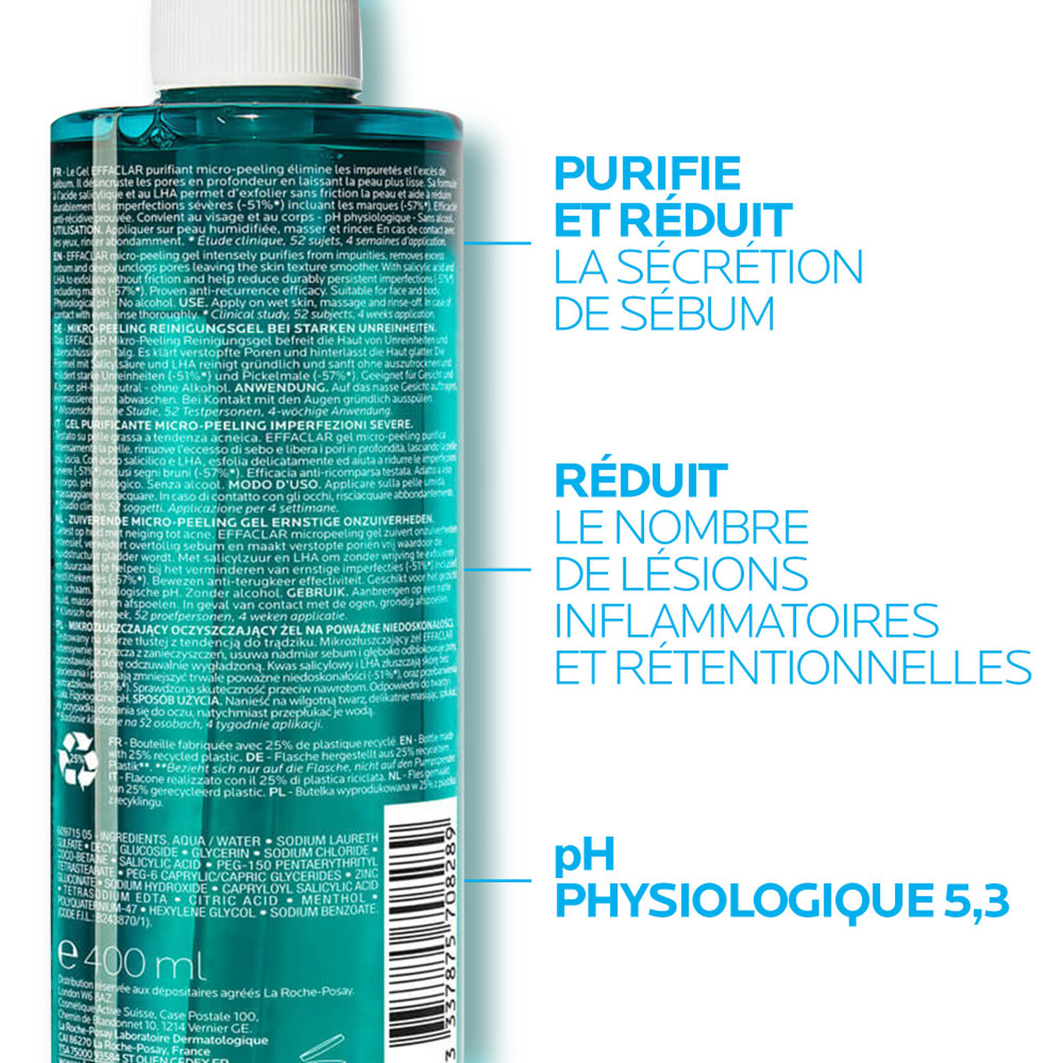 la roche-posay Effaclar Gel Purifiant Effet Micropeeling 400 ml
