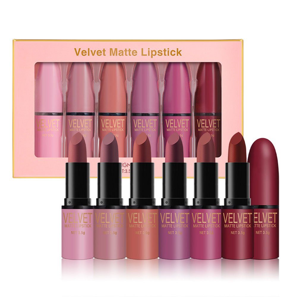 POCHUMIDUU Lippenstift-Set 6 Lippenstift-Sets,Matt,Wasserdicht, hochpigmentierter Samt, 6-tlg., Intensive Farbe und lang anhaltende Feuchtigkeit