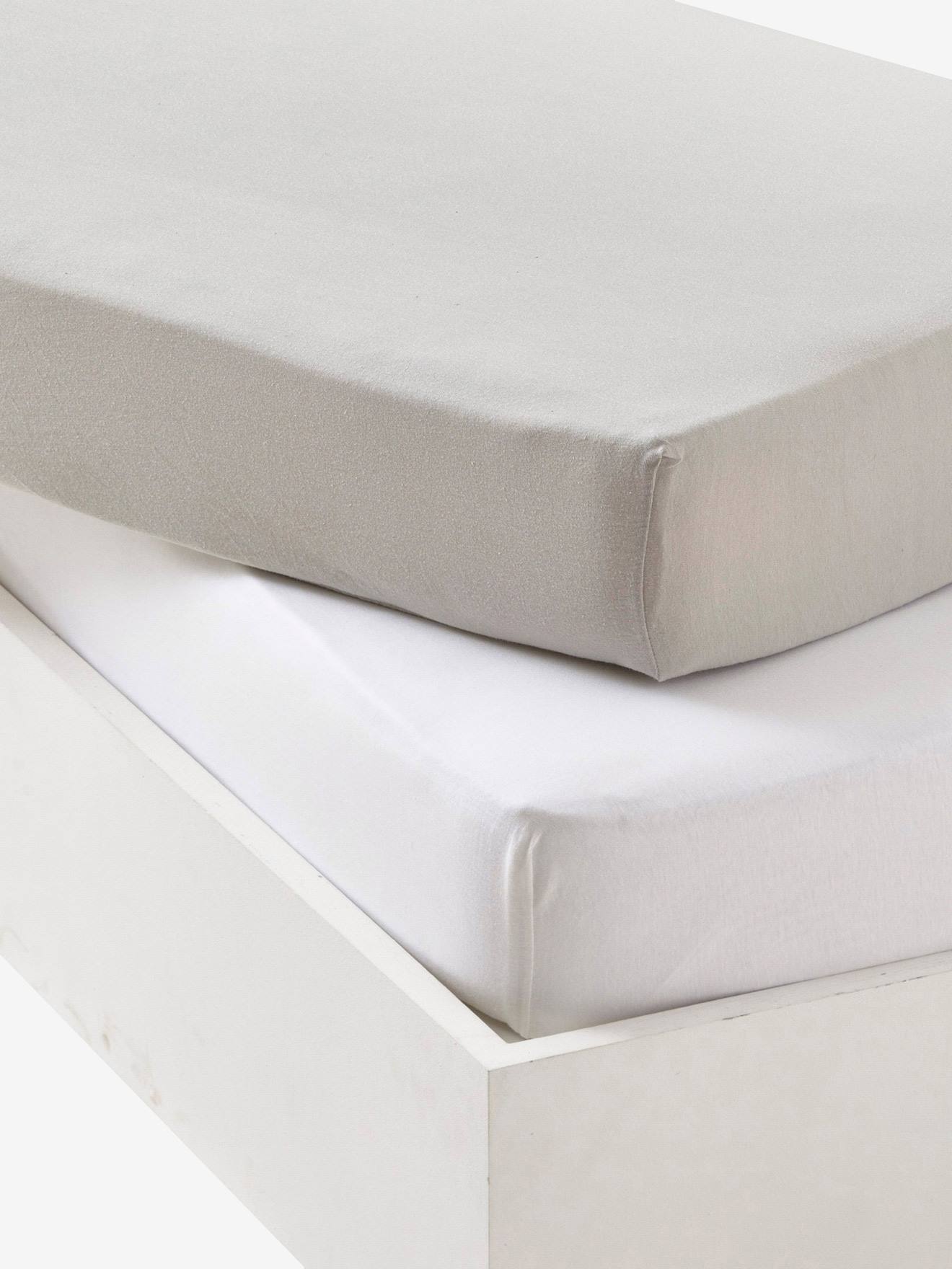 Lot de 2 draps-housses bébé en jersey extensible bleu vert + blanc