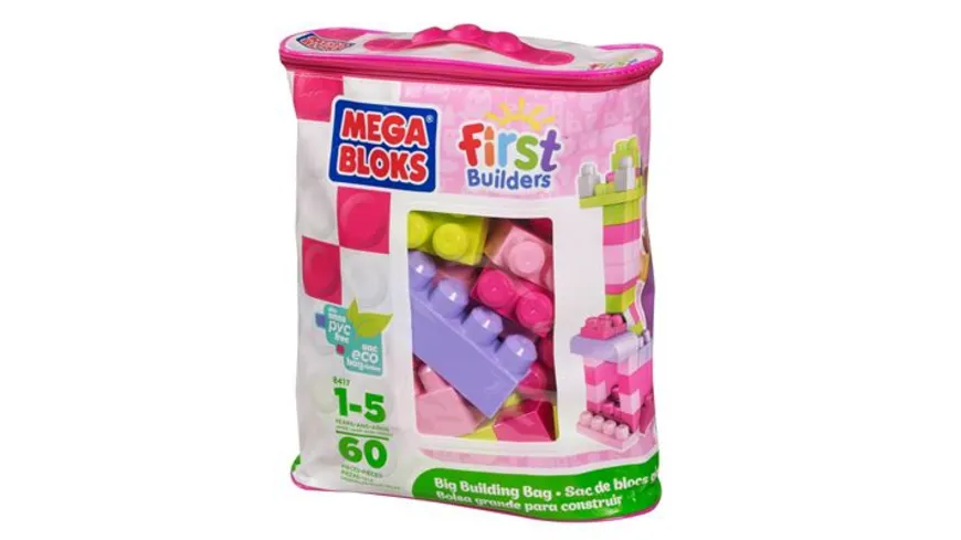 Mega Bloks Bausteine-Beutel pink (60 Teile), Steck-Bausteine Kinder, Bauklötze