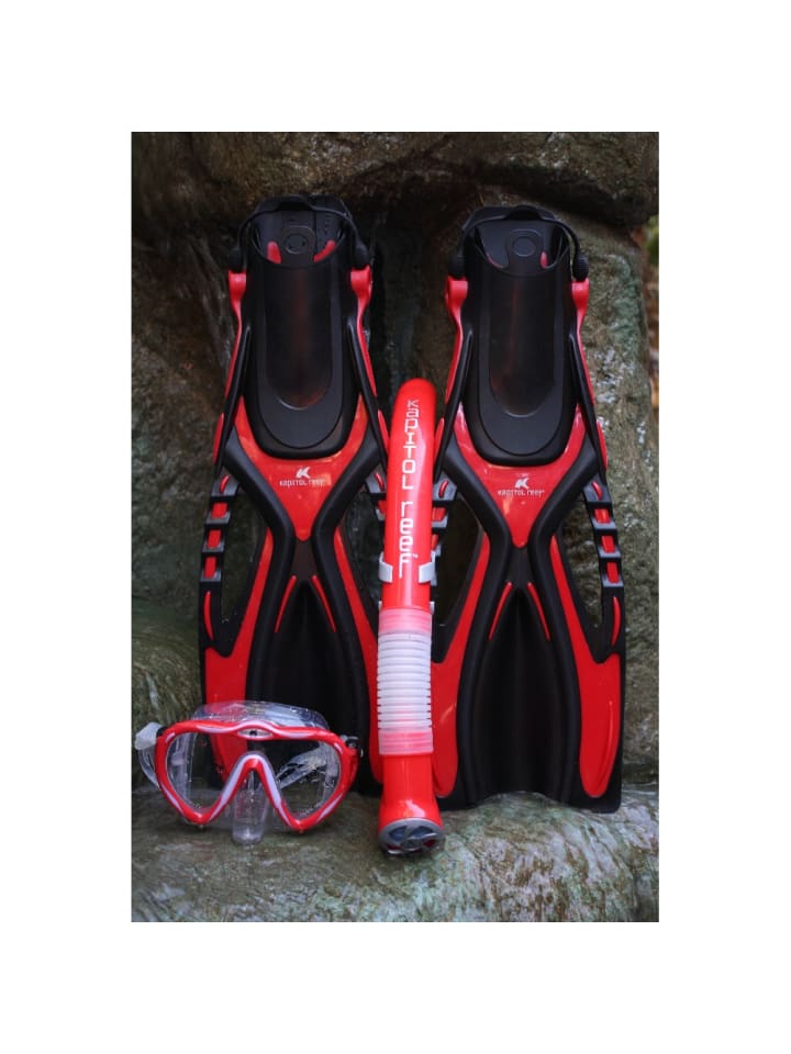 Kapitol Reef  Kapitol Reef 3-teiliges Taucherset Flossen Maske Schnorchel Profiqualität rot günstig kaufen onesize