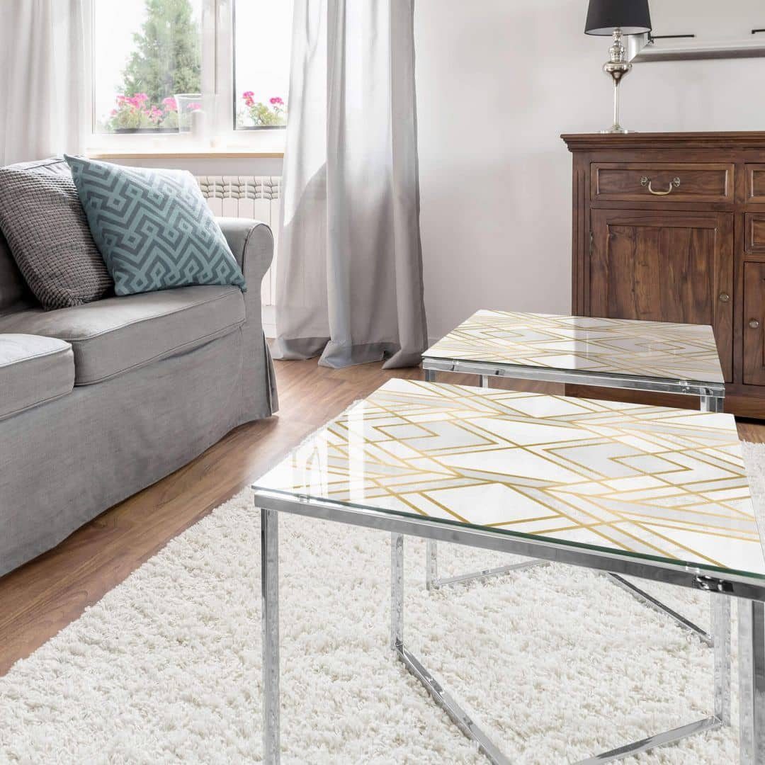 K&L Wall Art Arbeitsplatte Glas Tischplatte Fredriksson Wohnzimmer Beistelltisch Gold Glasplatte