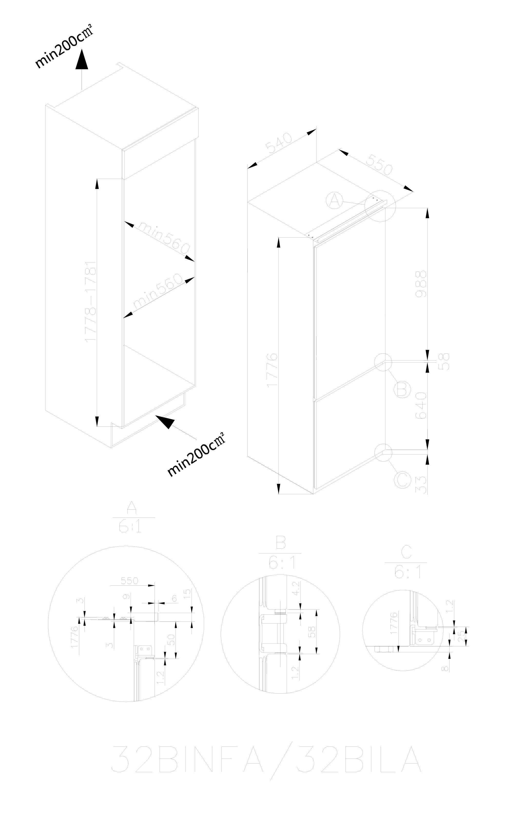 Amica Einbaukühlgefrierkombination EKGCS 387 900, 177,6 cm hoch, 54 cm breit
