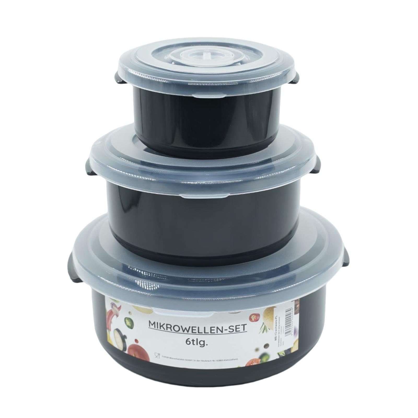 Plentyfy Mikrowellenbehälter Vorratsdosen Set, Kunststoff, (PLENTYFY, Mikrowellenschüssel Set 6-tlg., rund, Schwarz, mit Entlüftung, Mikrowellengeschirr, Mikrowellendose, Microwave, Meal Prep, kunststoff, 6-tlg., Premium), Meal Prep Boxen - Mikrowell