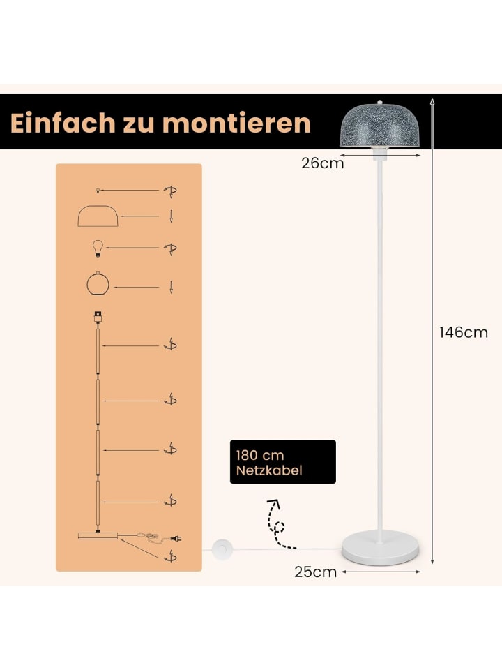COSTWAY 146cm Stehlampe in Grau günstig kaufen 26 cm