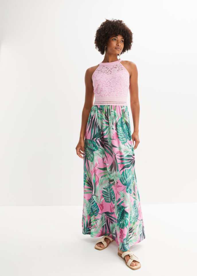 Maxikleid mit Print und Spitze