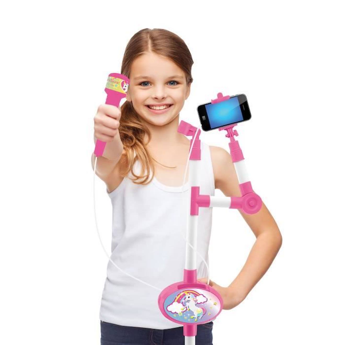 Microphone Licorne avec pied lumineux et haut-parleur