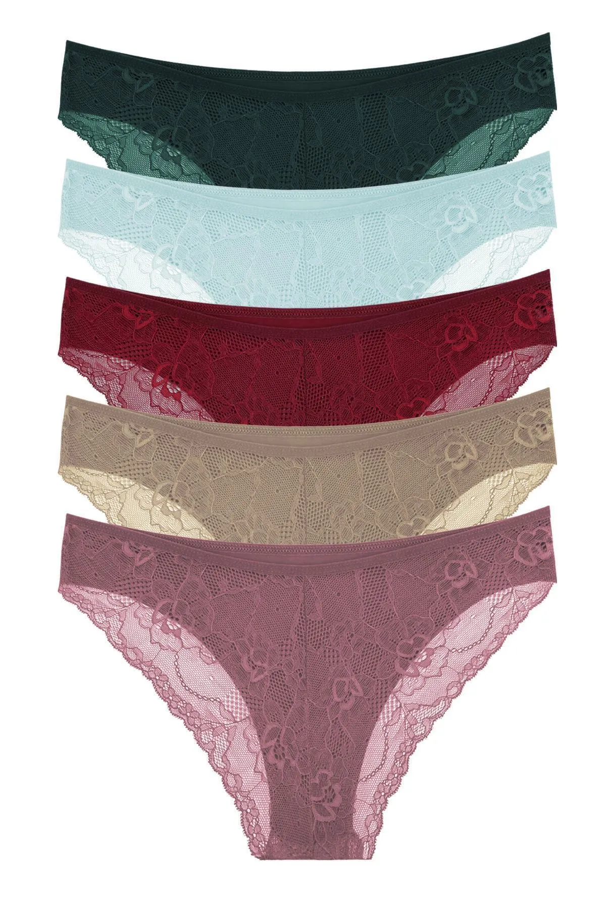 Sensu  Brasilianisches Höschen mit Spitzenrücken für Damen, 5er-Set