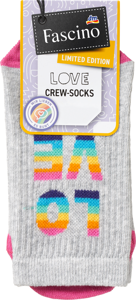 Crew Socken \Love\ grau & pink Gr. 39-42, 1 St