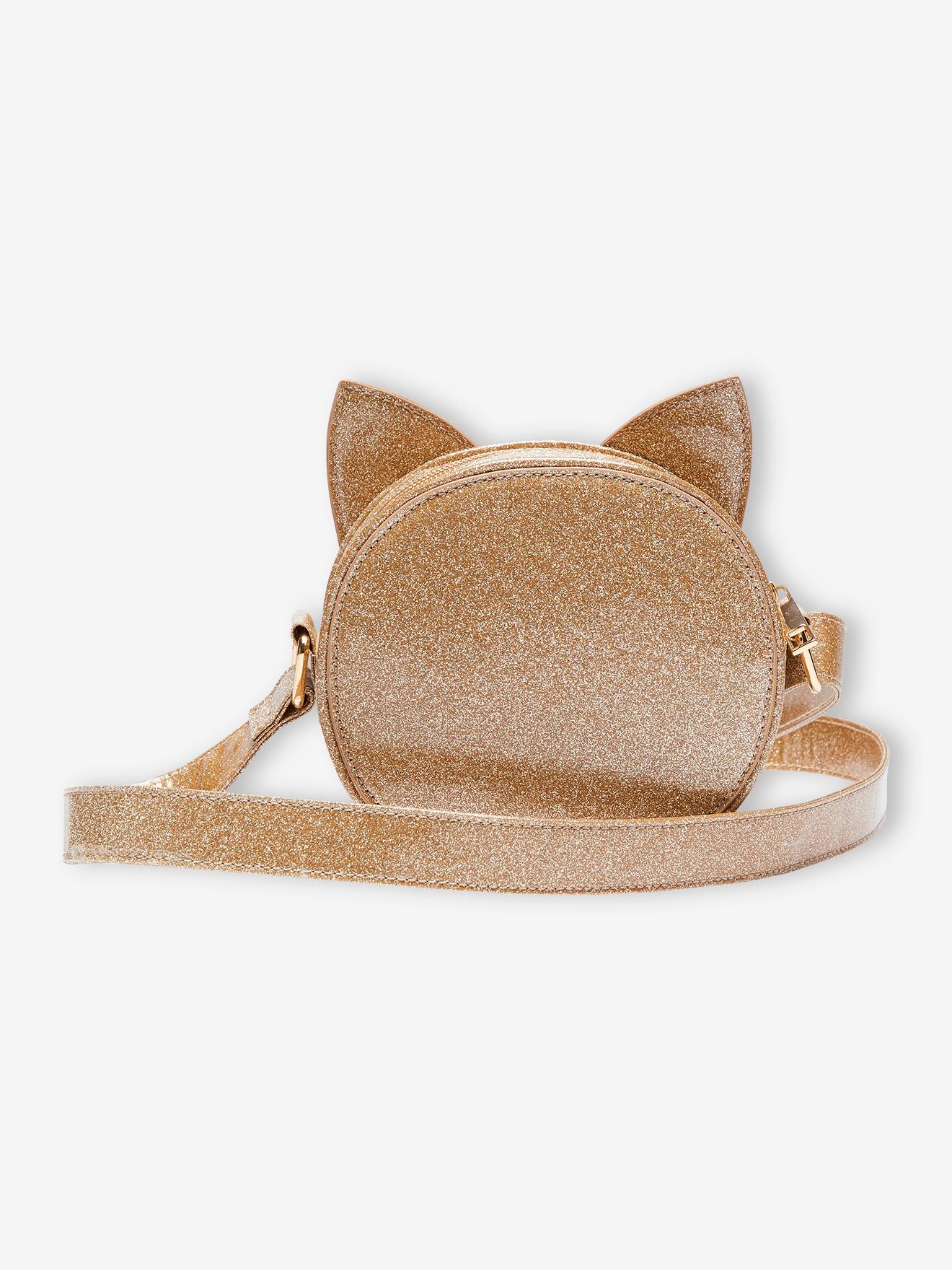 Sac rond fille chat scintillant or