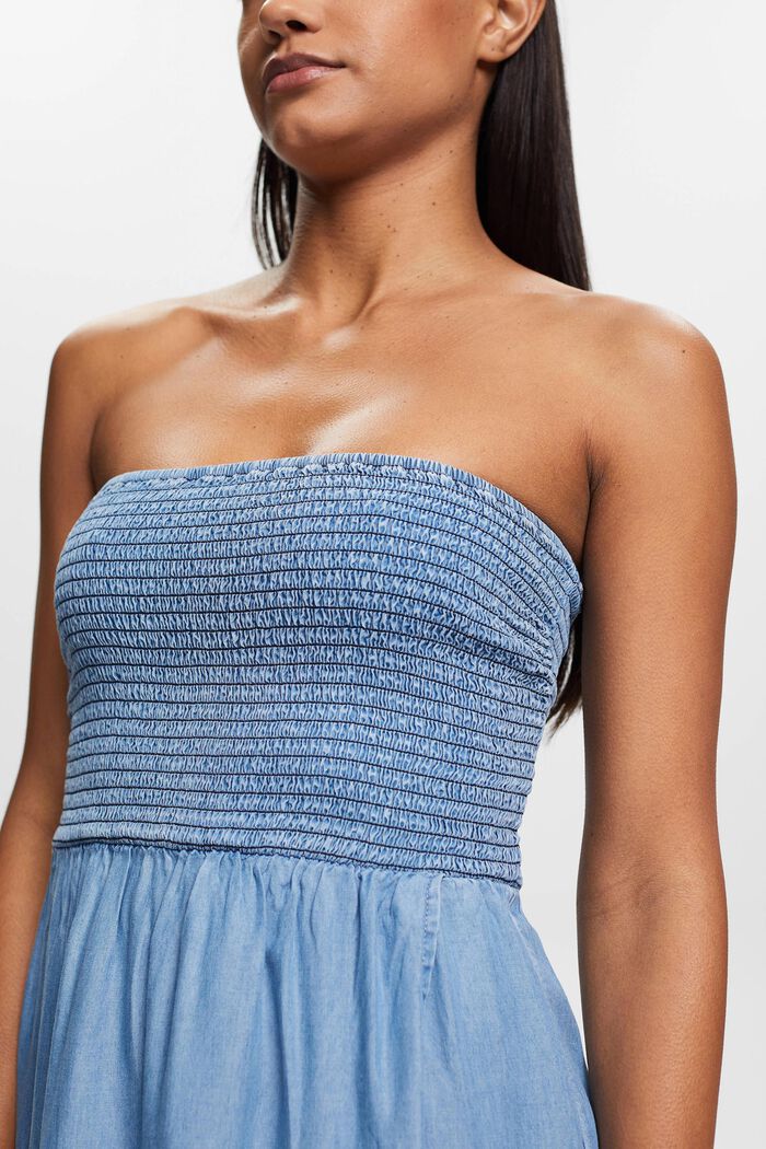 Gesmoktes Schlauchkleid in Denimoptik