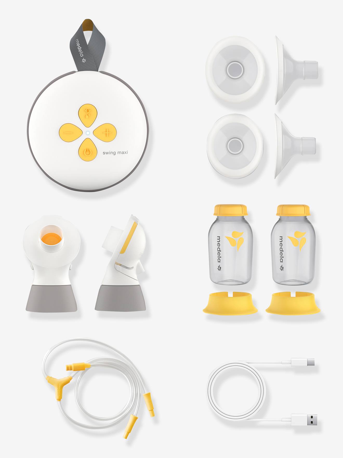 Tire-lait électrique double rechargeable Swing Maxi MEDELA + 2 téterelles blanc/jaune