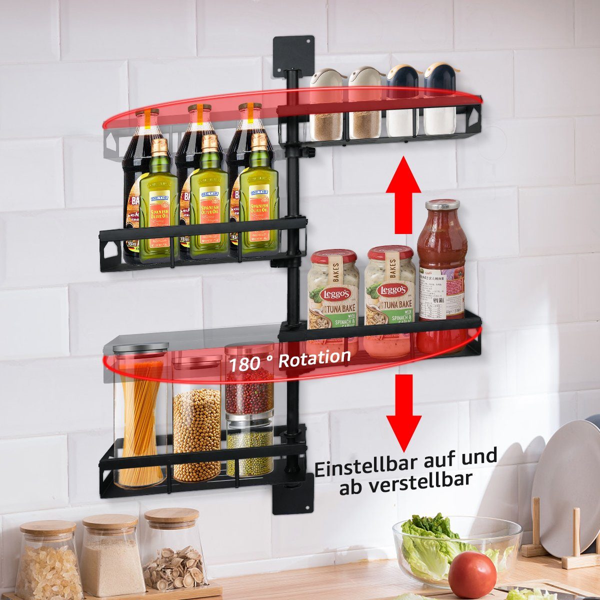 7Magic Gewürzregal 4er Küchenregal Wand hängend, Gewürzregal aus Edelstahl, für Küche Badezimmer Flur usw