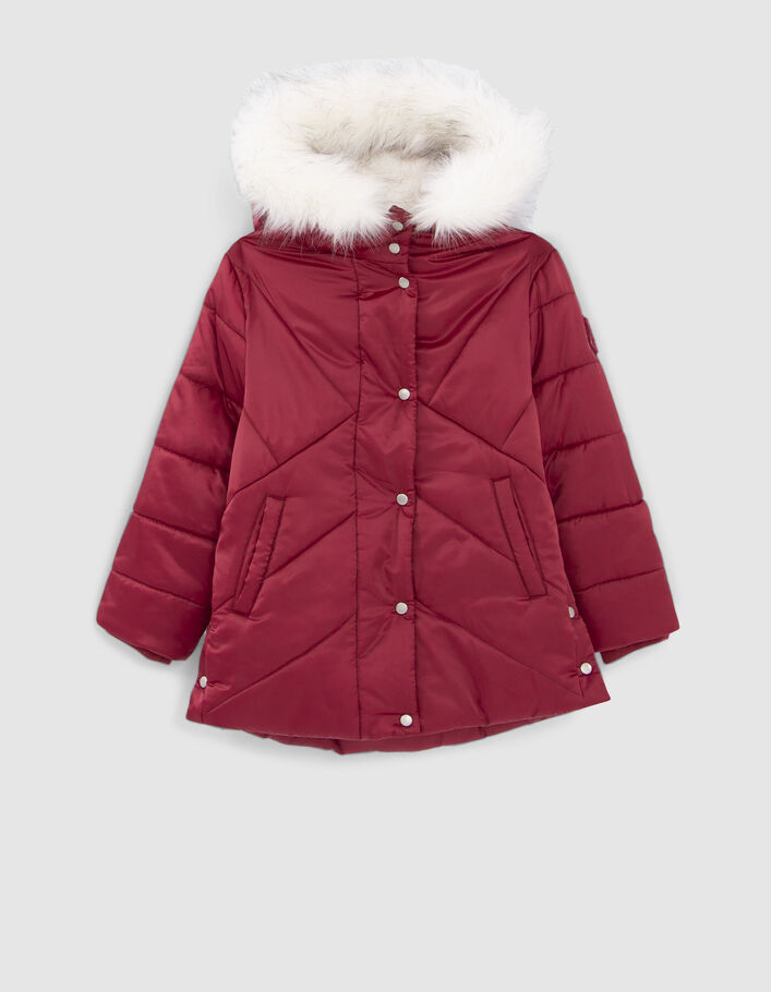 Doudoune bordeaux nylon matelassé fourrée à capuche fille