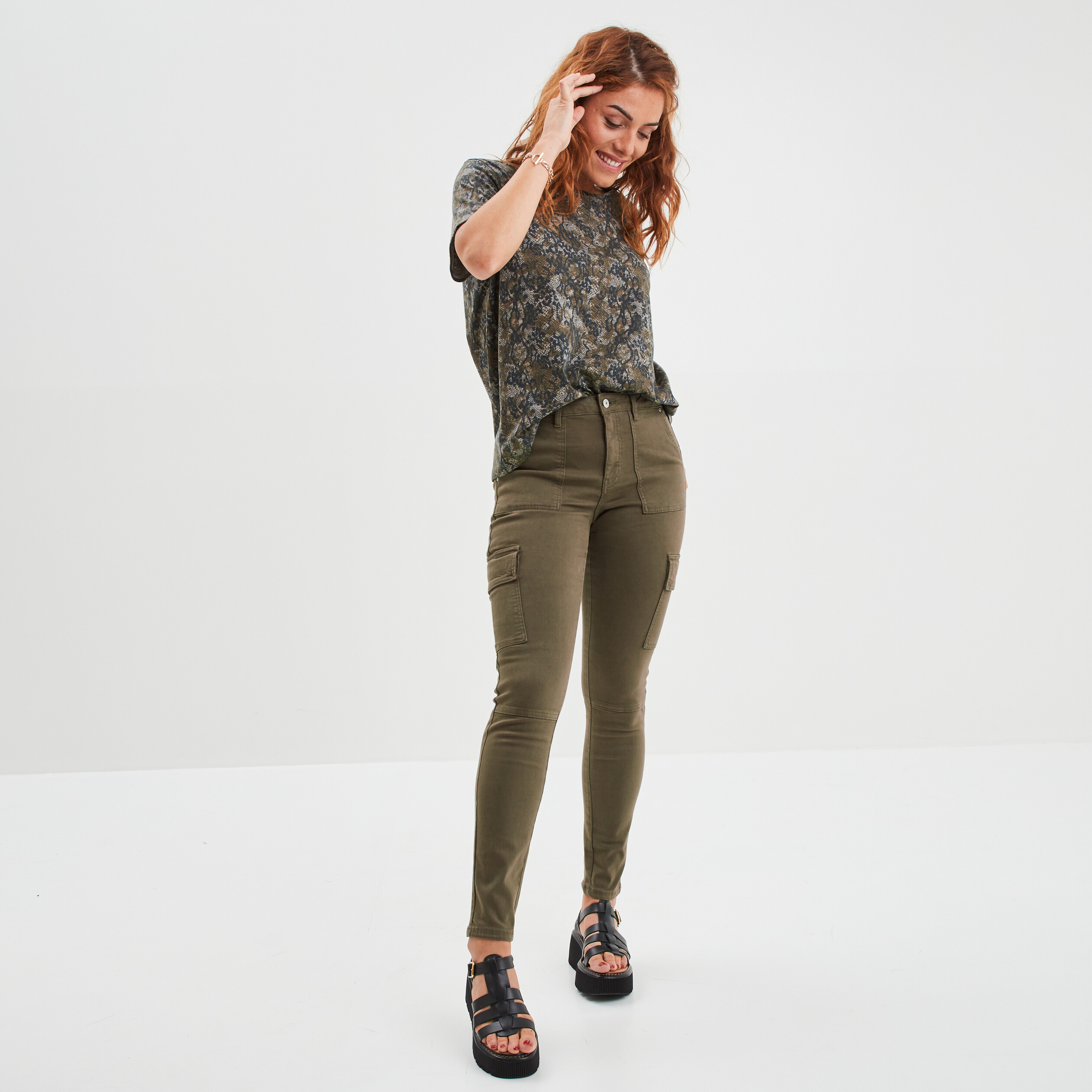 Pantalon cargo skinny 7 8ème Liberto marron foncé femme | La Halle