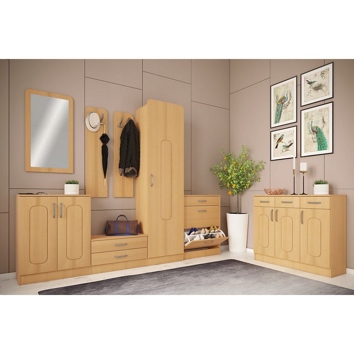 Holz Dielenmöbel Flur Sitzbank Kommode Schublade Diele Balia