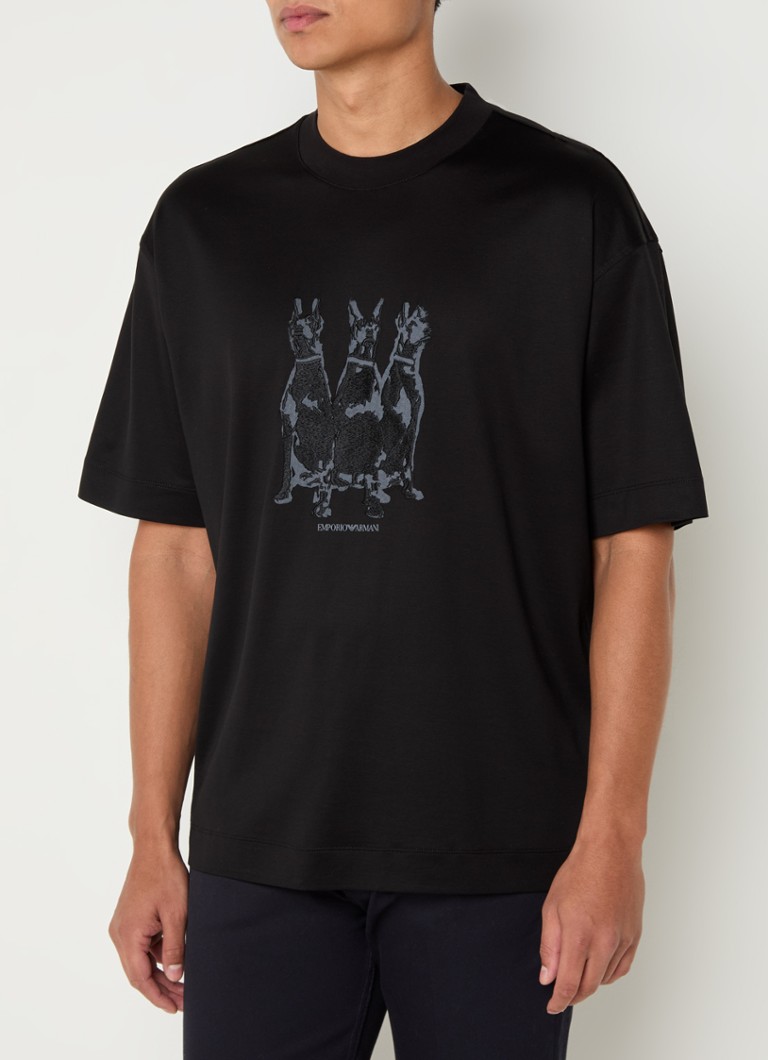 Tricou Emporio Armani din amestec de lyocell cu logo brodat