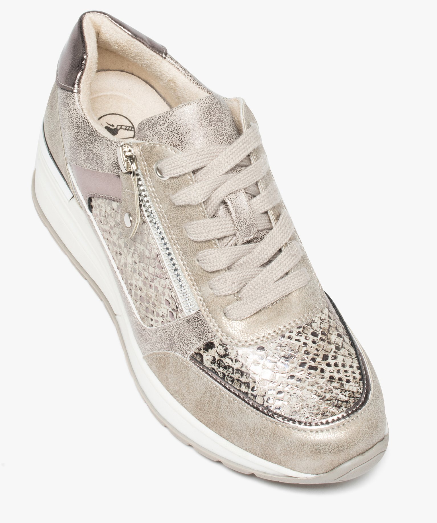 Baskets femme compensées imitation croco à zip gris | GEMO