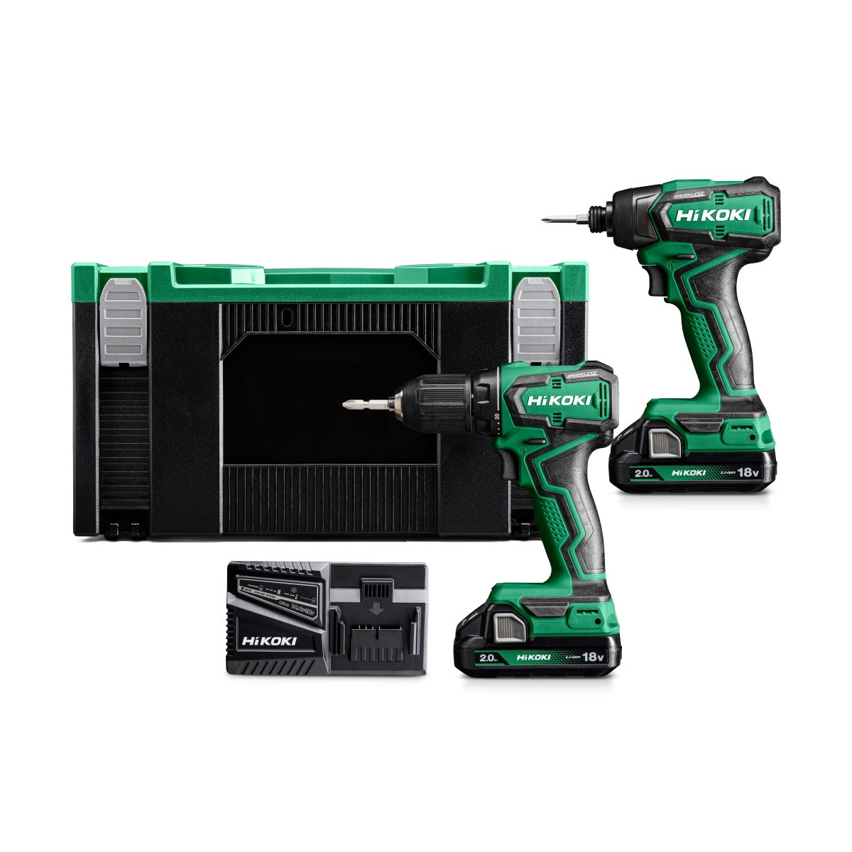 Set combinat HiKOKI KC18DDWFZ - Mașină de găurit cu acumulator DS18DD + Șurubelniță cu baterie WH18DD 18V 2.0ah Li-Ion în HSC III