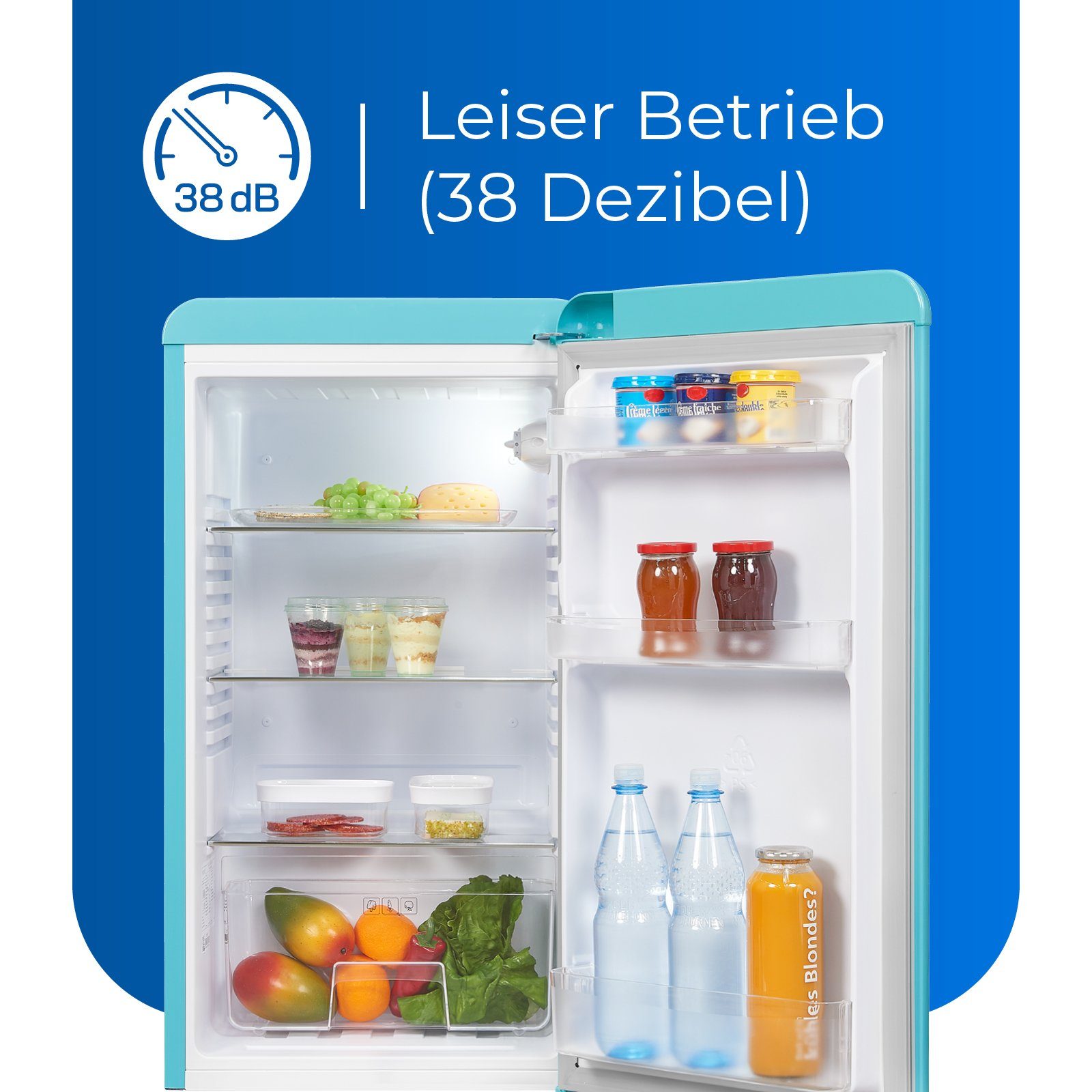 exquisit Vollraumkühlschrank RKS100-V-H-160F, 90.5 cm hoch, 48 cm breit, stylischer Retro-Kühlschrank mit 94 Liter Kühlfachvolumen