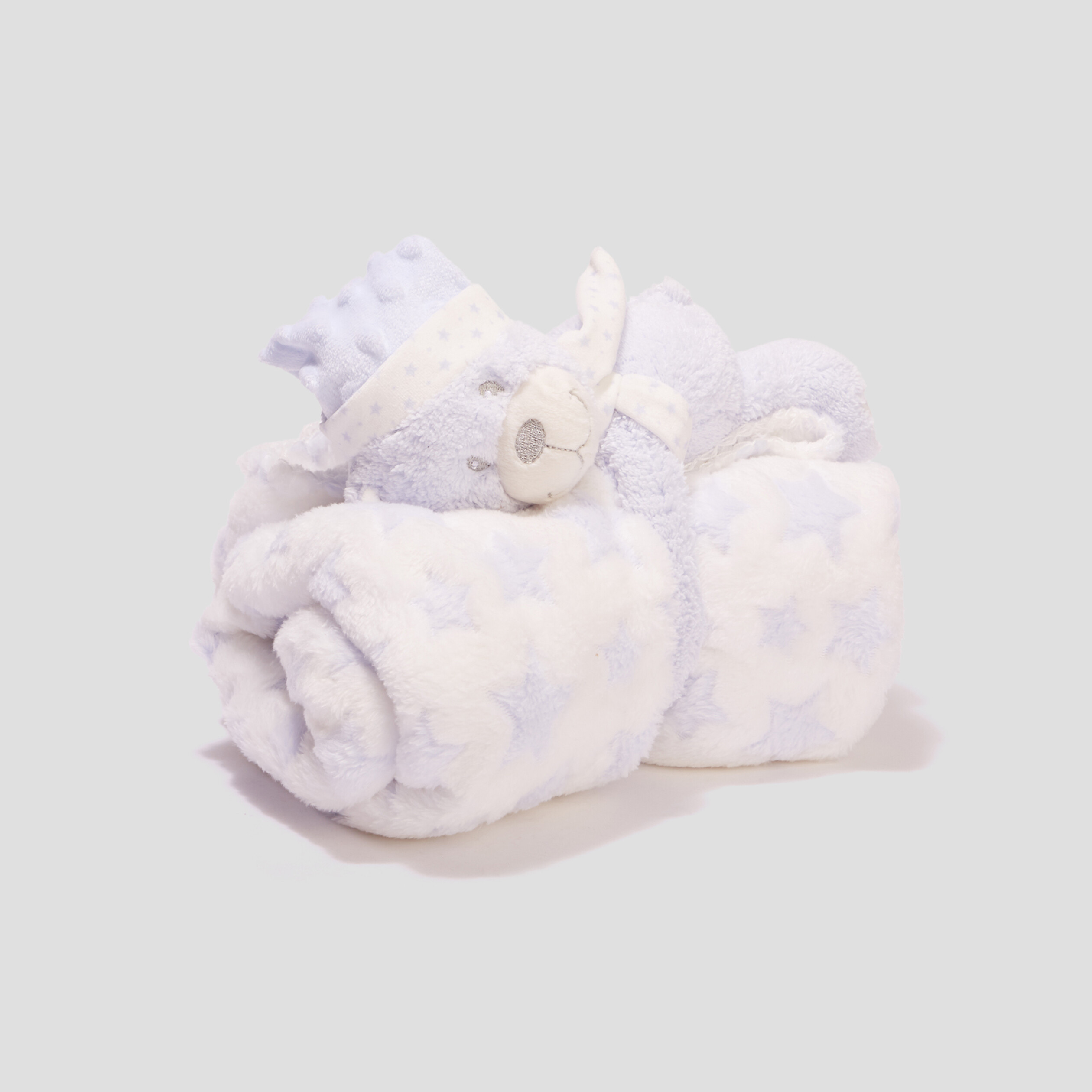 Couverture avec doudou bleu ciel bébé | La Halle