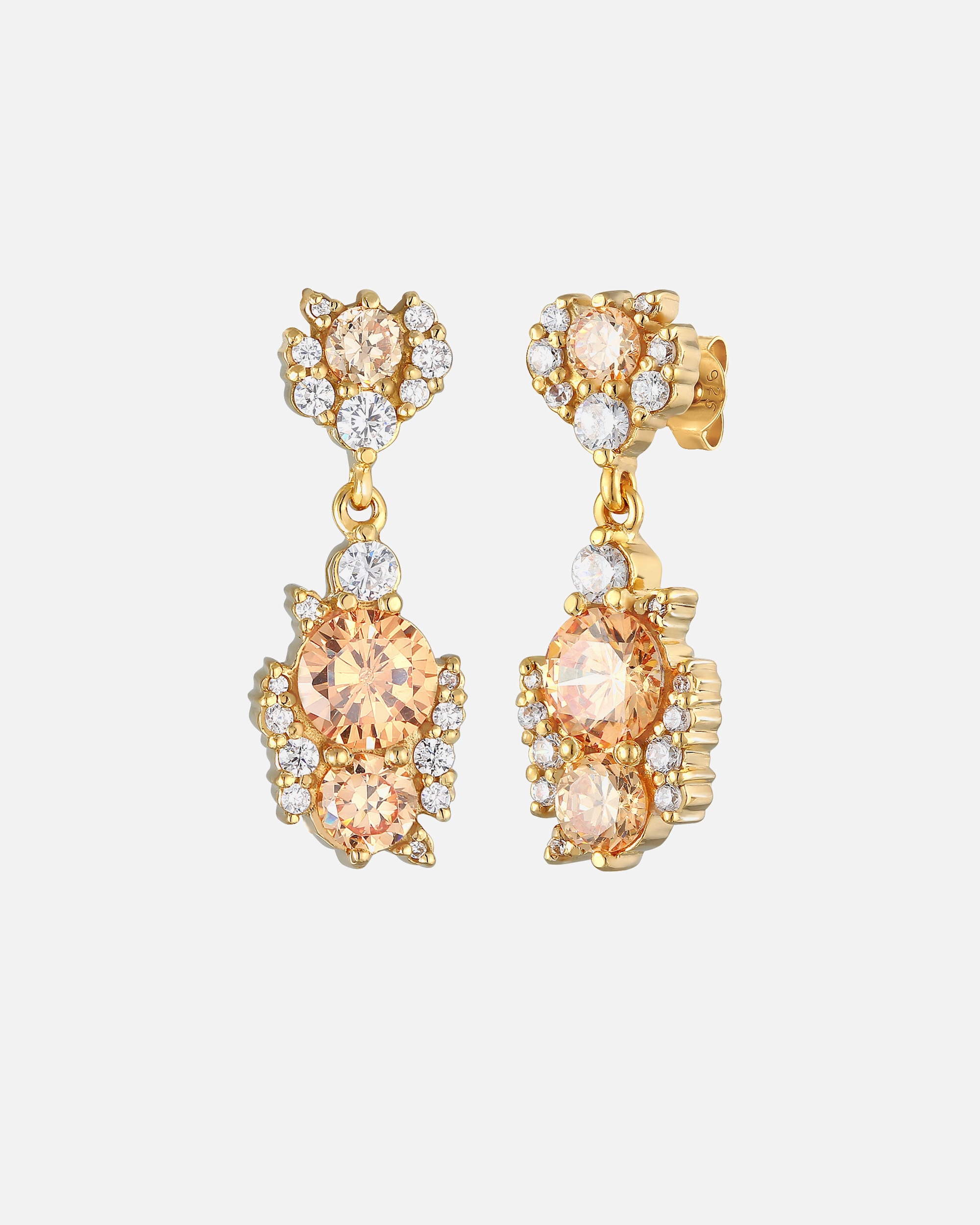 Orecchini Elli PREMIUM da donna, glamour e scintillanti, con cristalli di zirconi cubici in argento sterling 925 placcato oro.