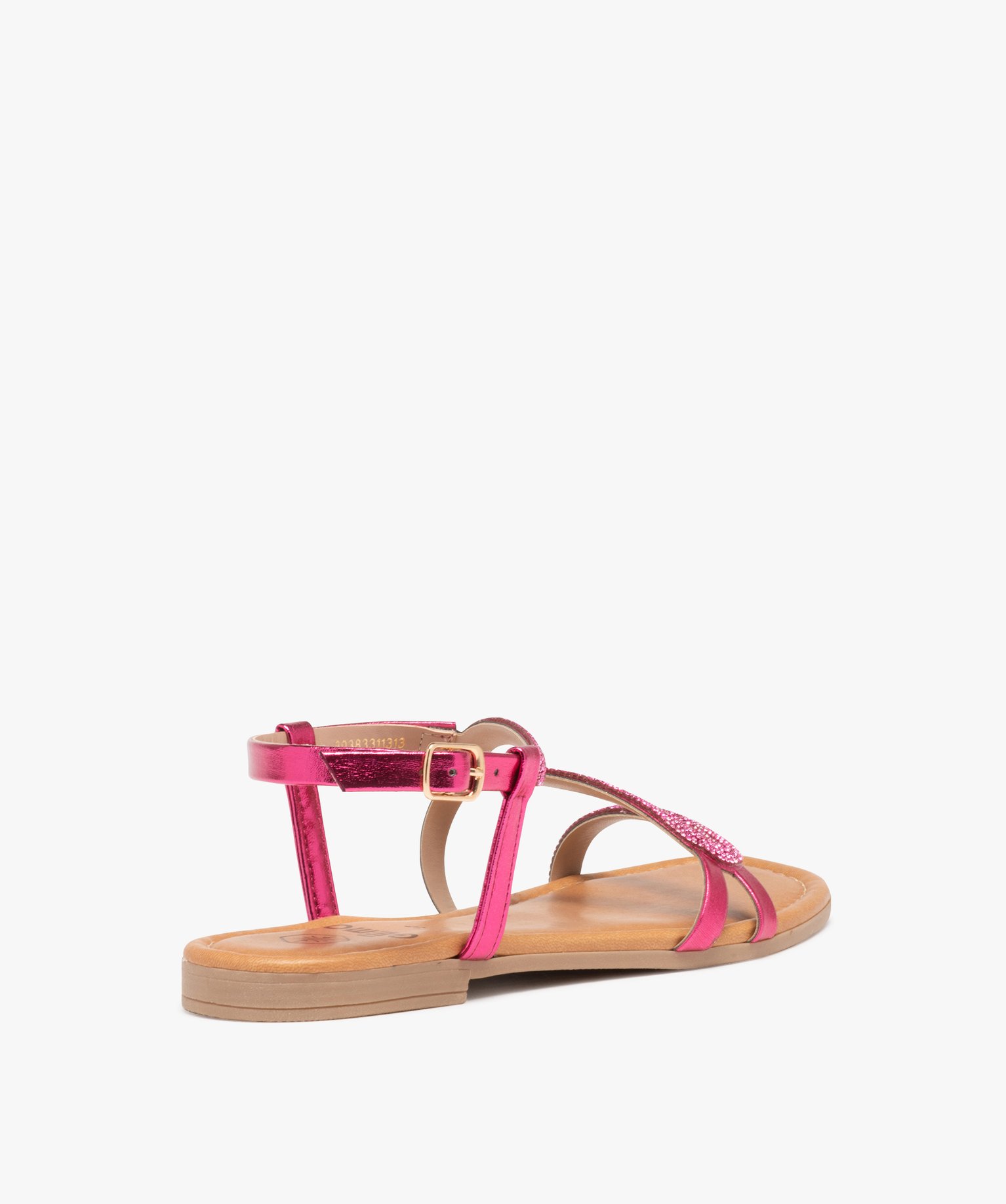 Sandales femme plates avec bride à strass métallisée rose | GEMO