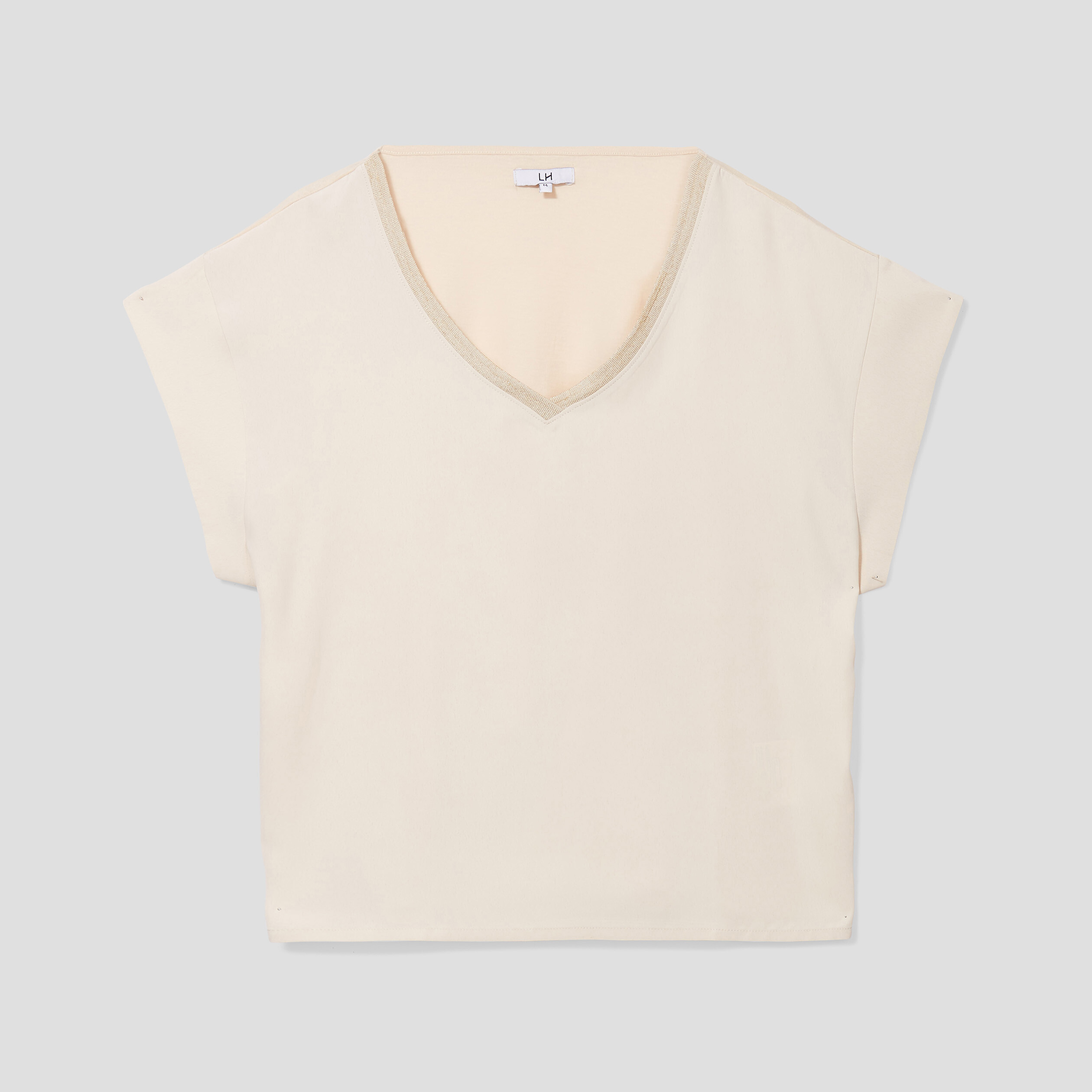 T-shirt col en V à bandes métallisées gris clair femme | La Halle