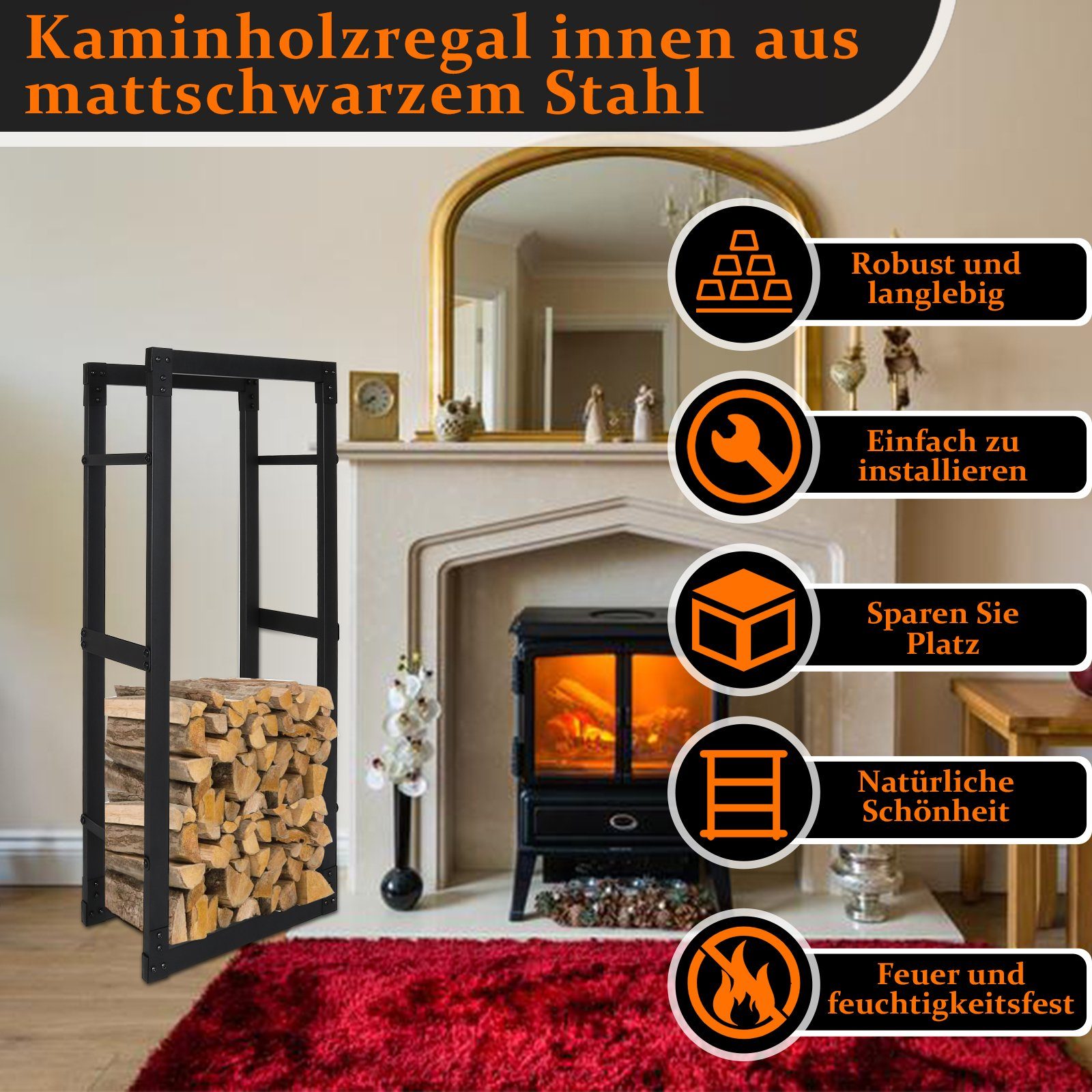 Lospitch Kaminholzregal Kaminholzregal Erhältlich in 8 Größen, Holzregal, Holzvorrat schwarz, BxTxH:80x25x100 cm