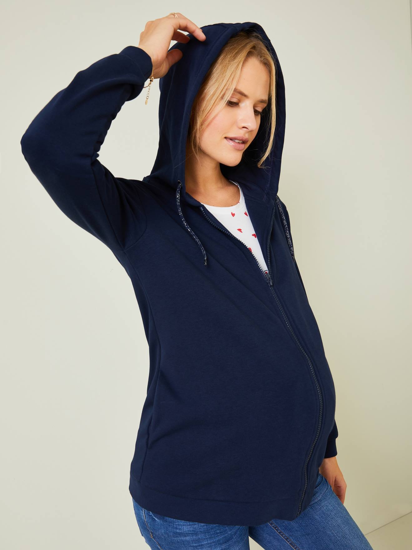 Vertbaudet 3-in-1-Kapuzensweatjacke, Tragejacke für Schwangerschaft & Stillzeit Oeko-Tex - nachtblau