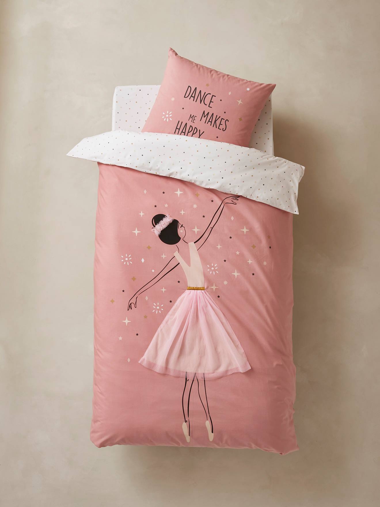 Parure housse de couette + taie d'oreiller enfant ENTRECHAT rose