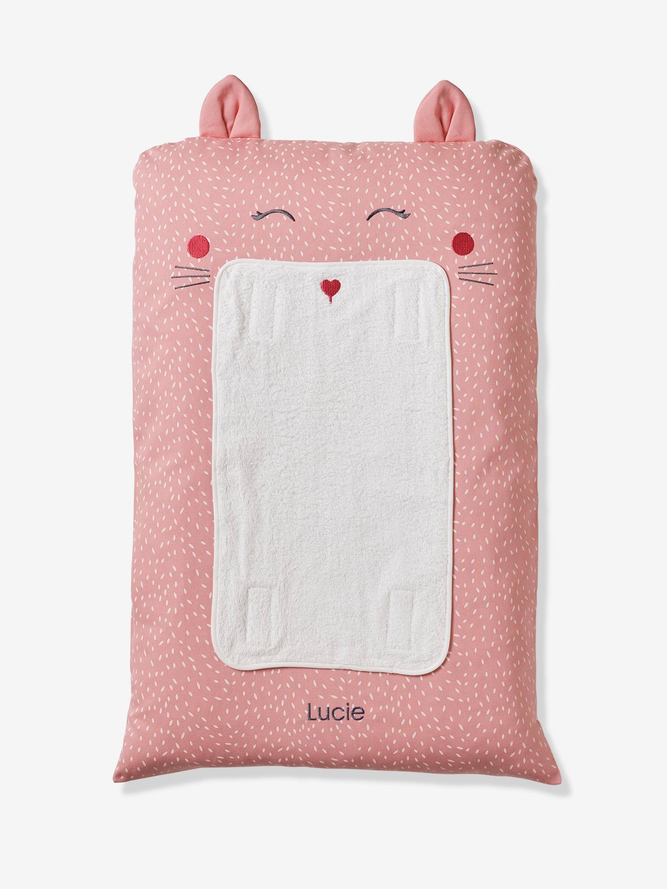 Vertbaudet Bezug für Baby Wickelauflage KATZE, personalisierbar Oeko-Tex - rosa bedruckt