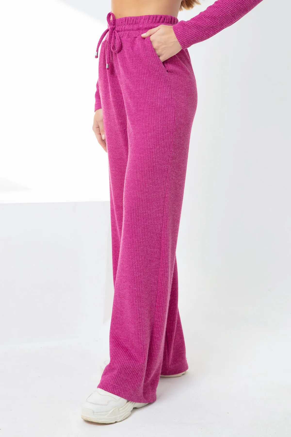 Lafaba  Fuchsiafarbene Strickhose mit elastischem Bund für Damen