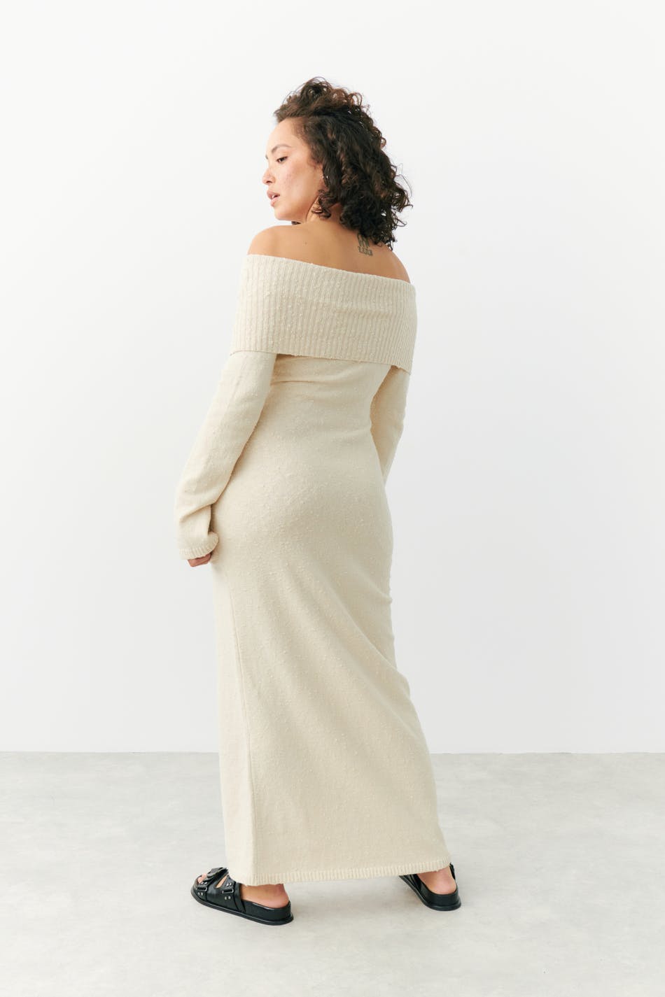 Knit off shoulder dress