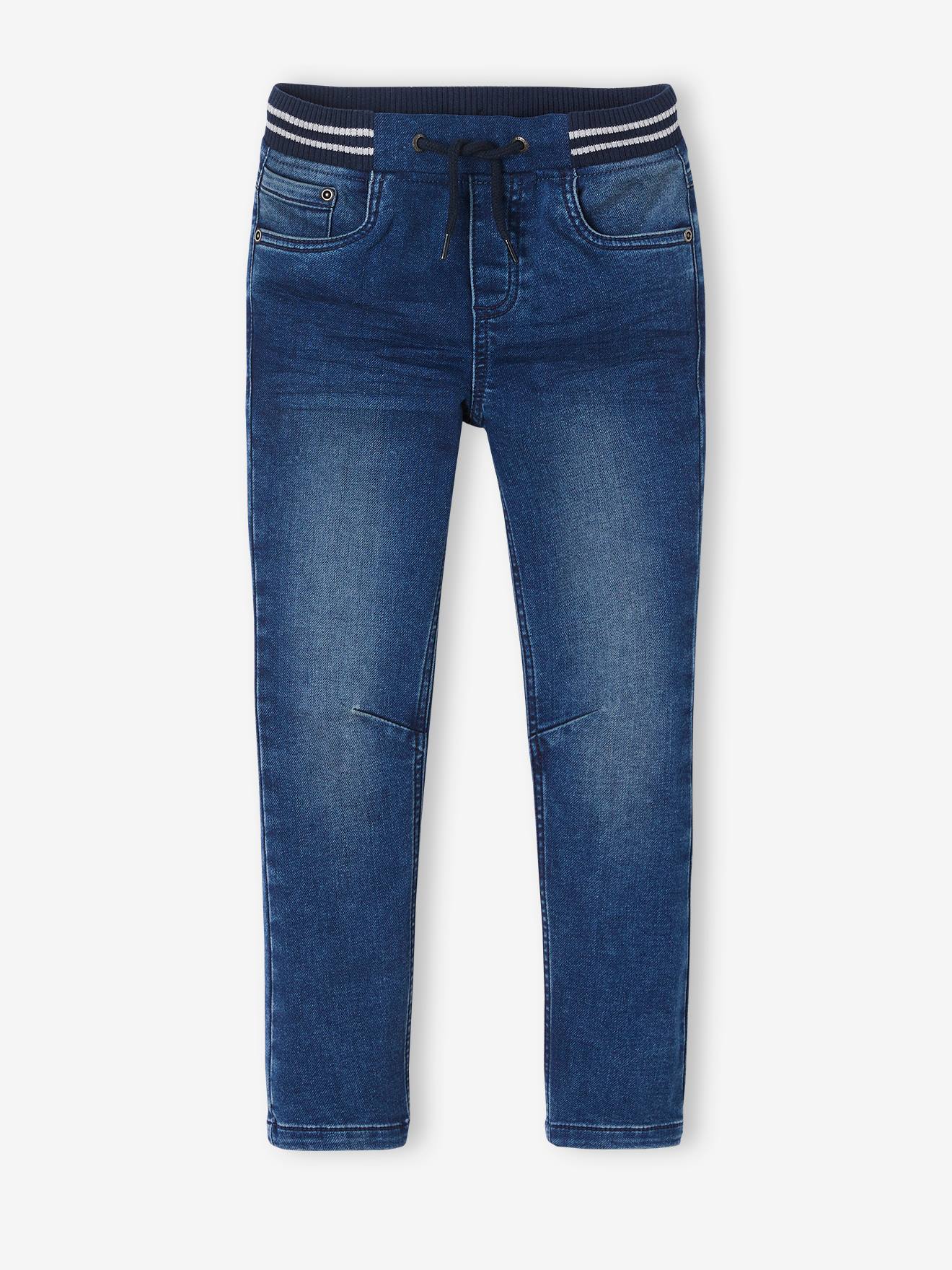 Jean droit en molleton effet denim facile à enfiler garçon brut fonce