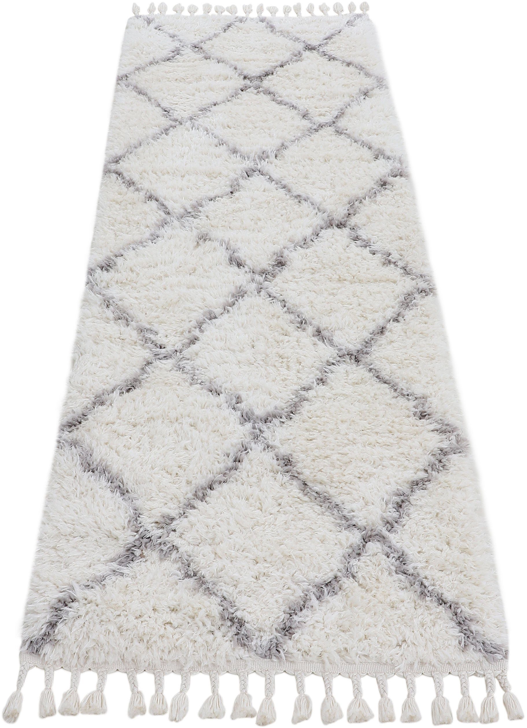 Hochflor-Läufer Eddy, carpetfine, rechteckig, Höhe: 30 mm, mit Fransen, Wohnzimmer