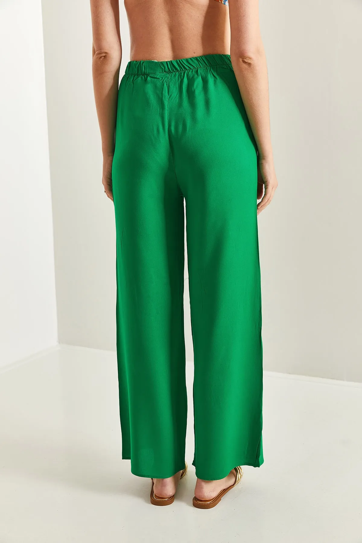 Bianco Lucci  Damen-Hose aus Viskose mit weitem Bein und Taillengürtel