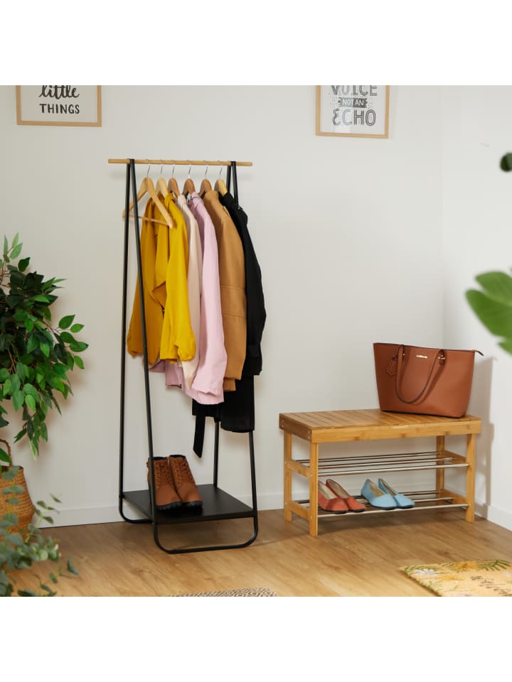 relaxdays Kleiderständer in Schwarz/ Natur - (B)56 x (H)141 x (T)45 cm günstig kaufen onesize