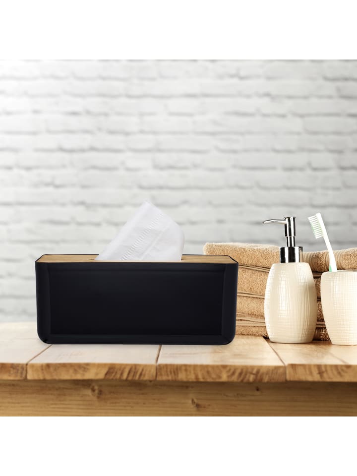 relaxdays Kosmetiktücher Box in Schwarz/ Natur - (B)23 x (H)10 x (T)13 cm günstig kaufen onesize