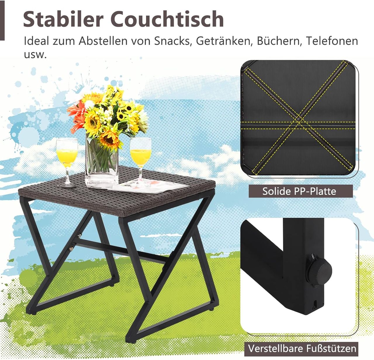 Costway 3TLG. Gartenmöbel-Set aus PE-Rattan
