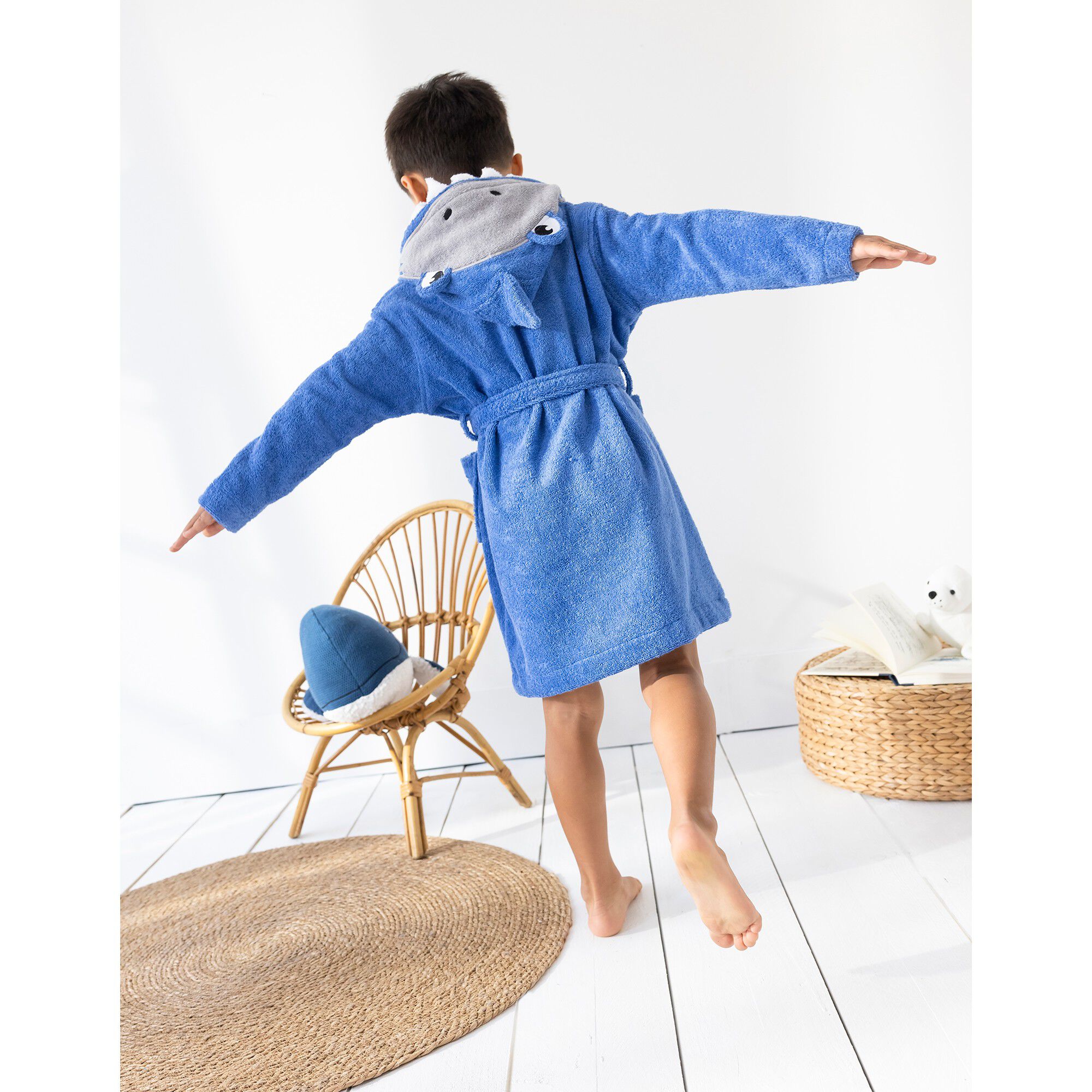 Peignoir de bain enfant requin éponge coton