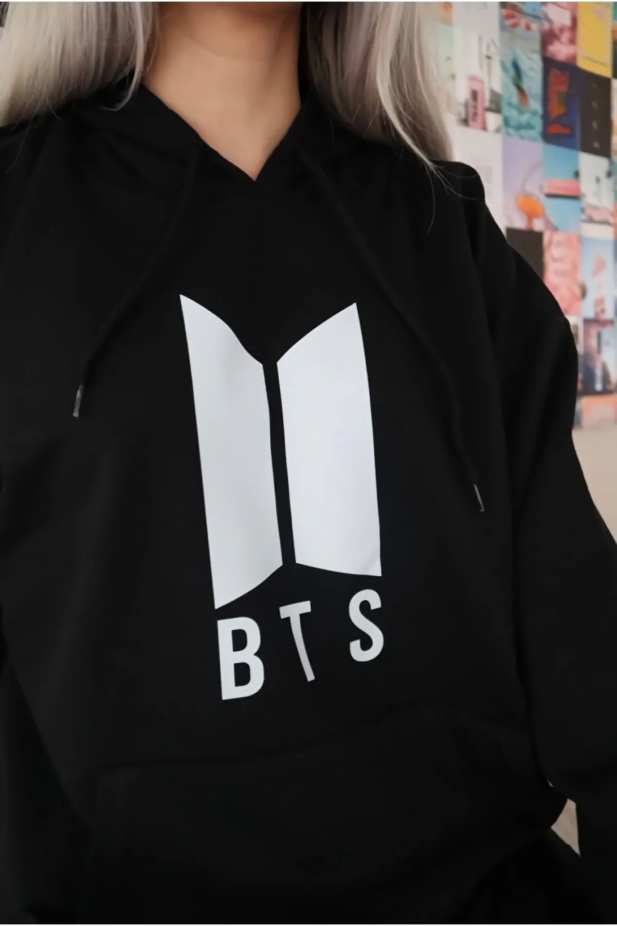 EFBUTİK  Unisex Schwarzes Bts-Sweatshirt mit Kapuze