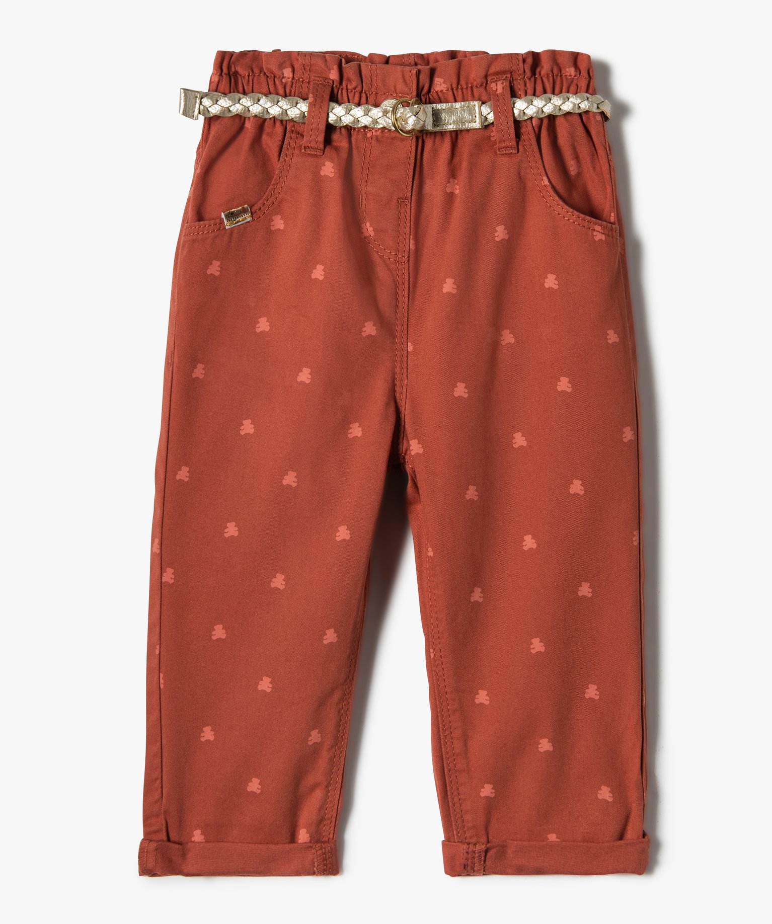Pantalon bébé fille coupe carotte avec motif et ceinture t... orange | GEMO
