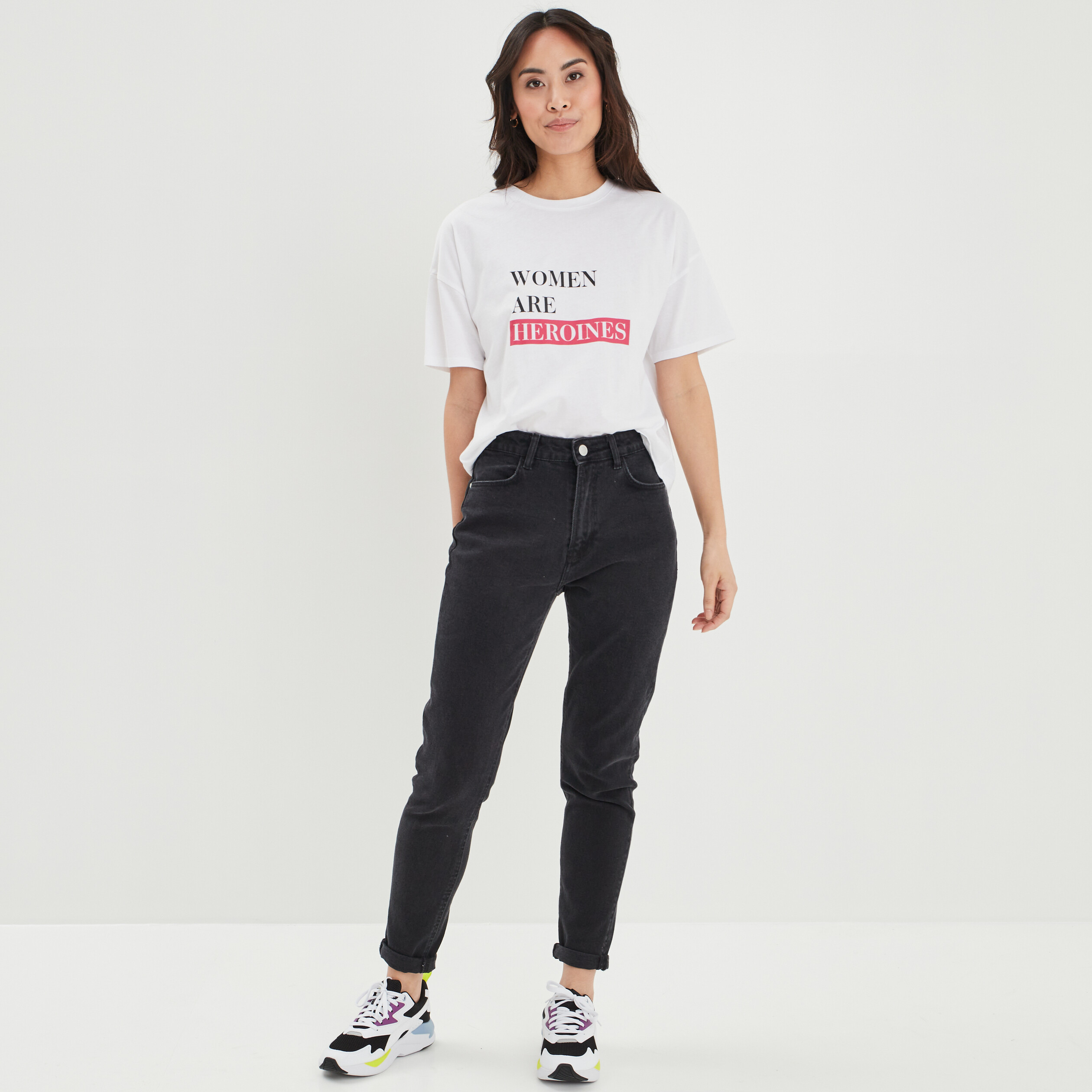 T-shirt oversize manches courtes coton blanc femme | La Halle