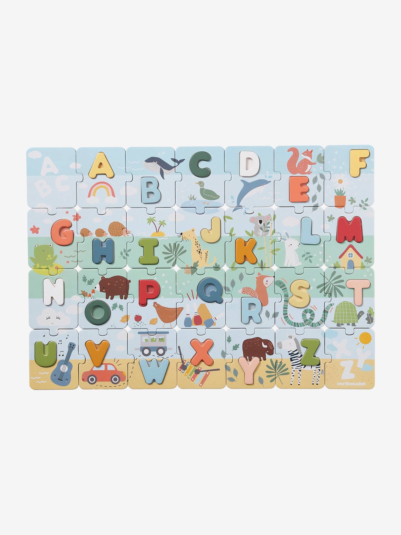 Vertbaudet Kinder 2-in-1 ABC-Puzzle, Pappe/Holz FSC - weiß