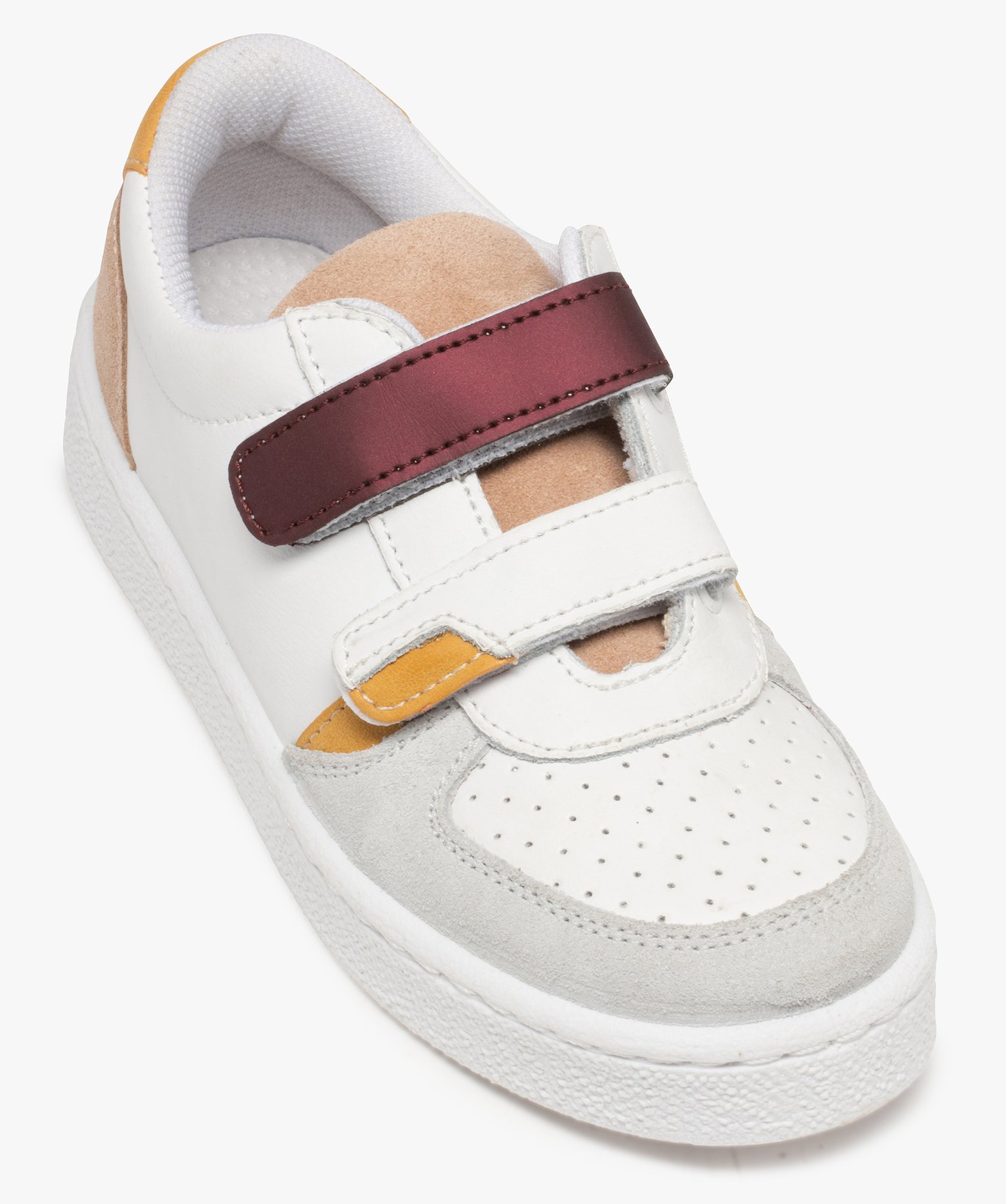 Baskets fille colorées en cuir fermeture scratch blanc | GEMO