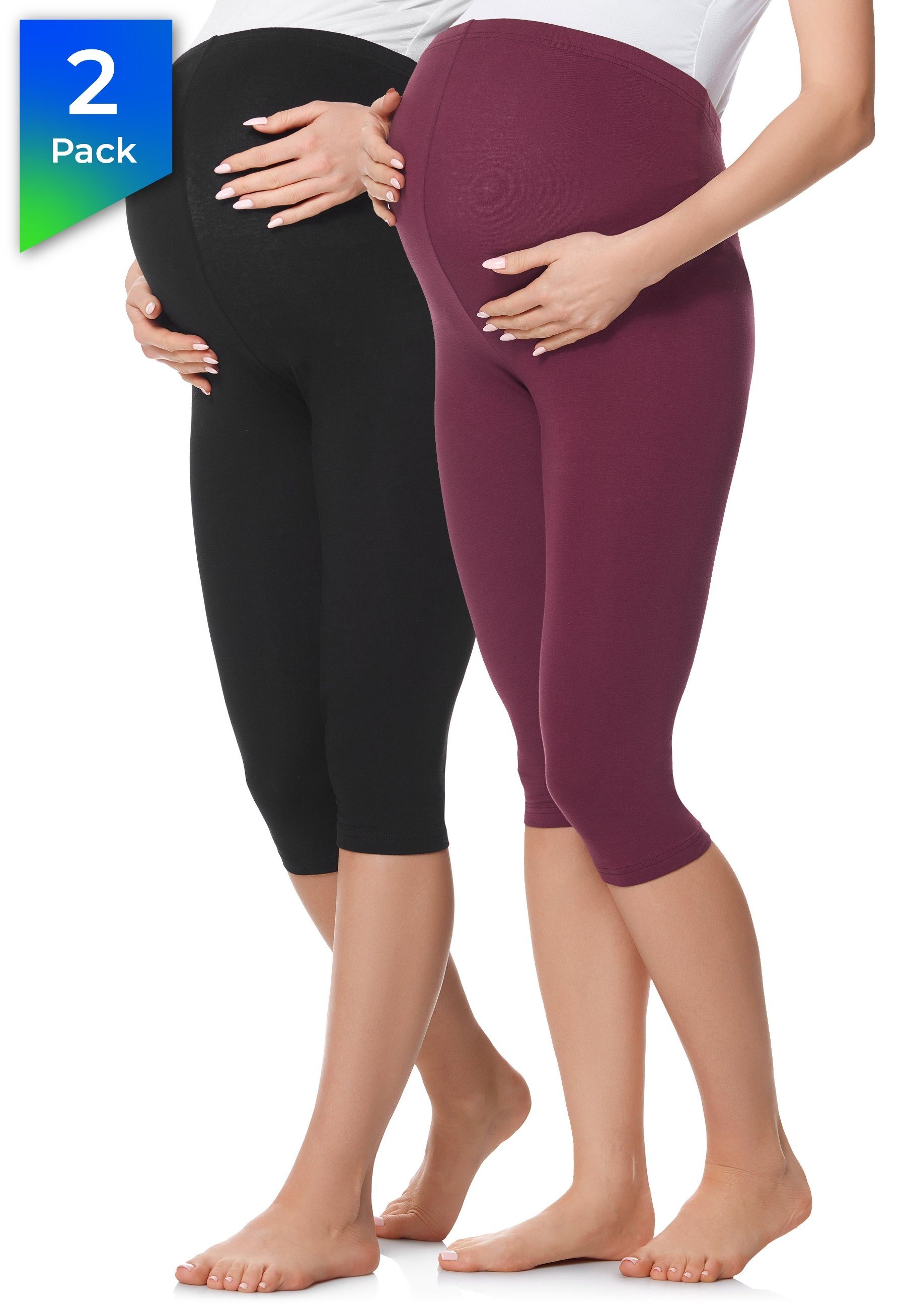 Be Mammy Umstandsleggings 3/4 Umstandsleggings aus Baumwolle 2Pack BE20-229 (2-tlg) elastischer Bund